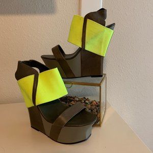 United Nude Geisha Wedges Neon Yellow/Gray Size 6